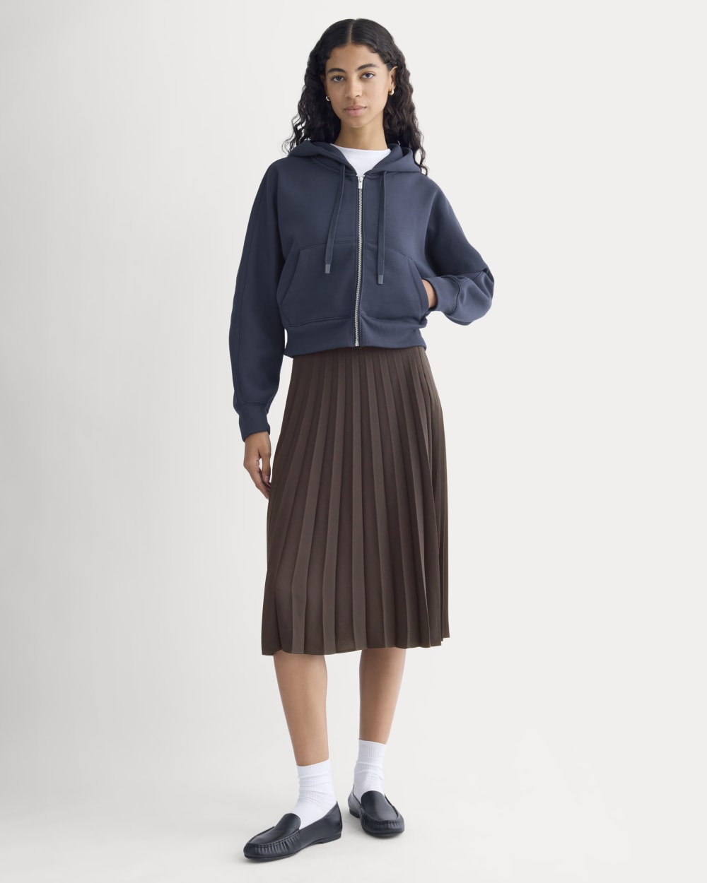 Luxe Fleece Full-Zip Cropped Hoodie | Navy - Image 3