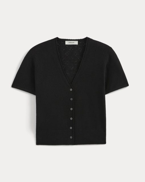 Alternative view of Lace Trim Cardigan in Fine Linen | Black