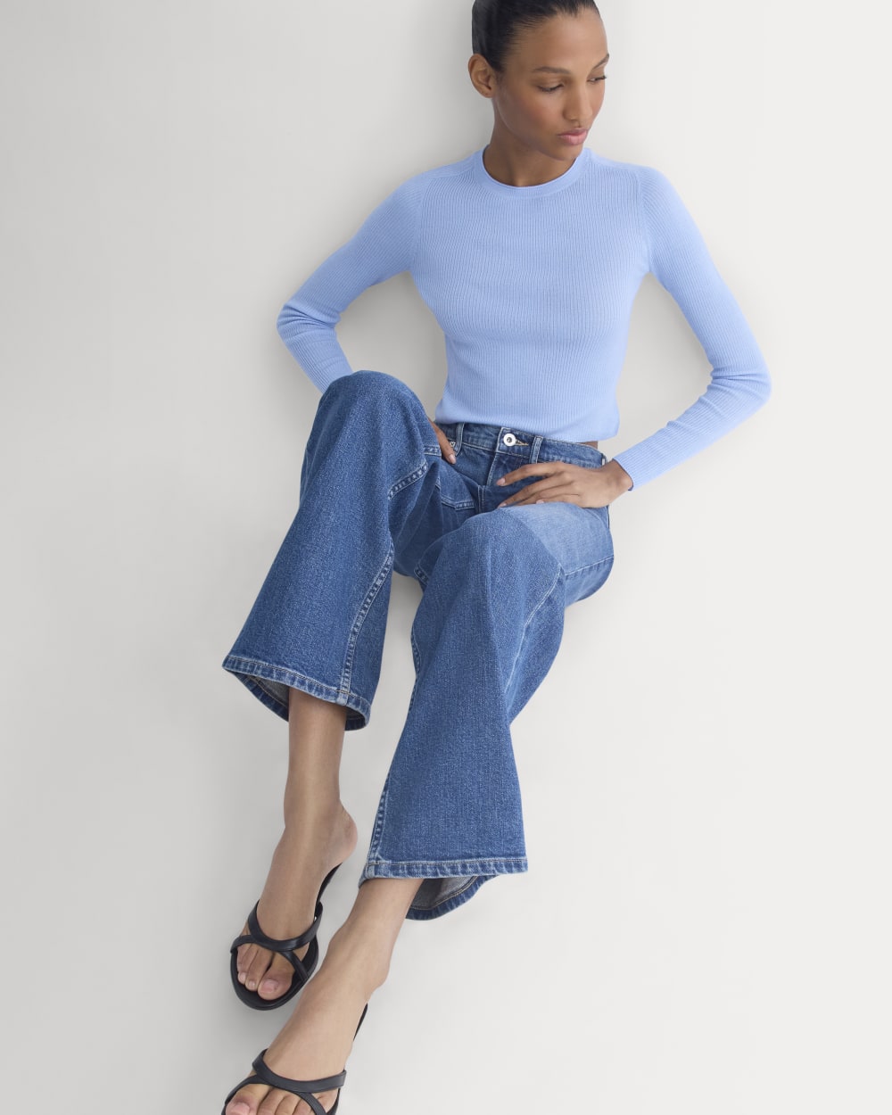 The Cropped Crew Top in Ultrafine Merino | Open Air Blue - Image 4