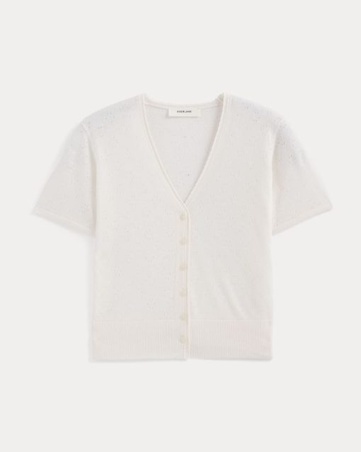 Alternative view of Lace Trim Cardigan in Fine Linen | Bone
