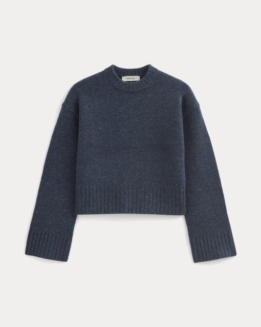 Alternative view of Cropped Boxy Crew in Luxe Merino | Heathered Blue Donegal