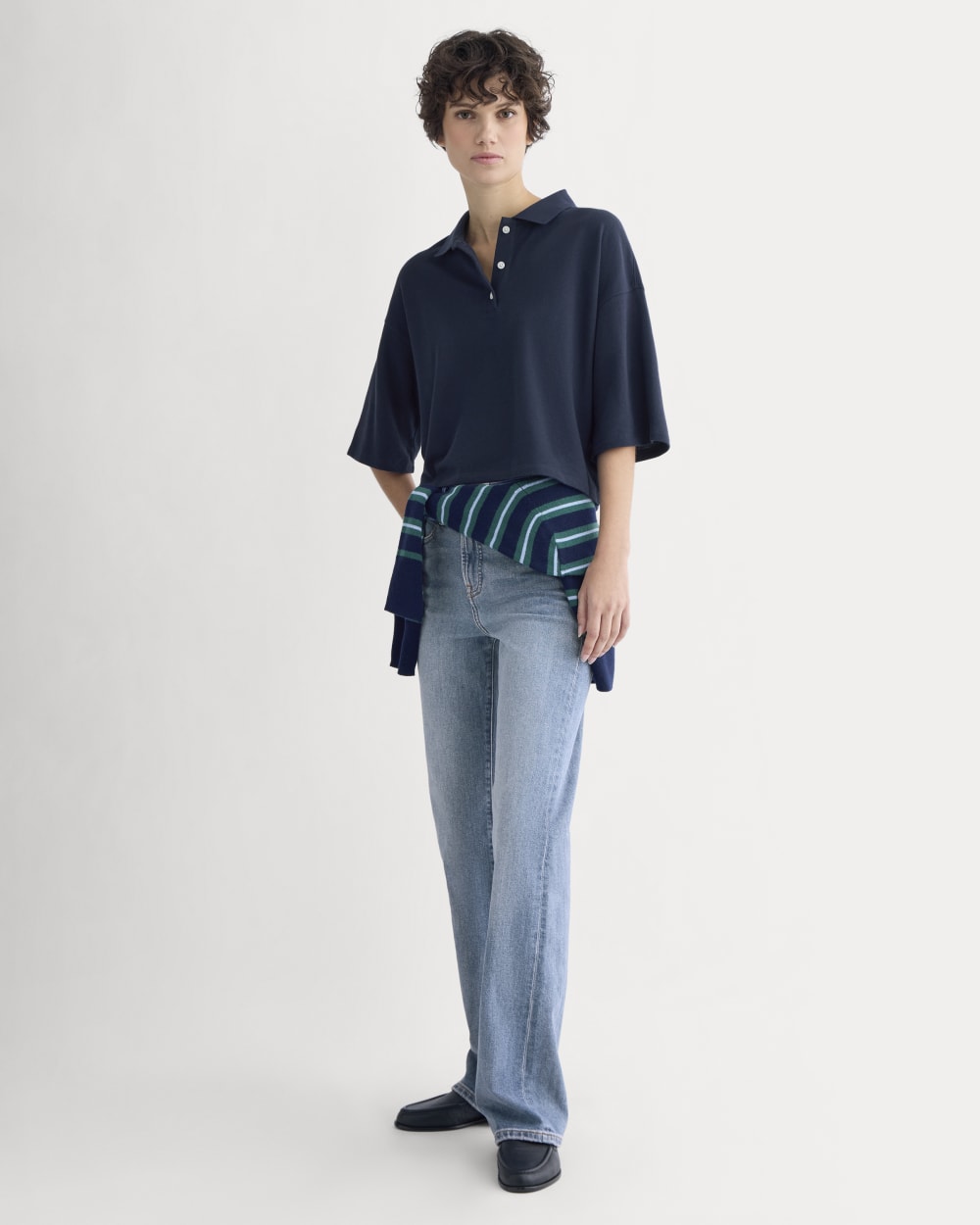 Pique Boxy Polo | Navy - Image 3