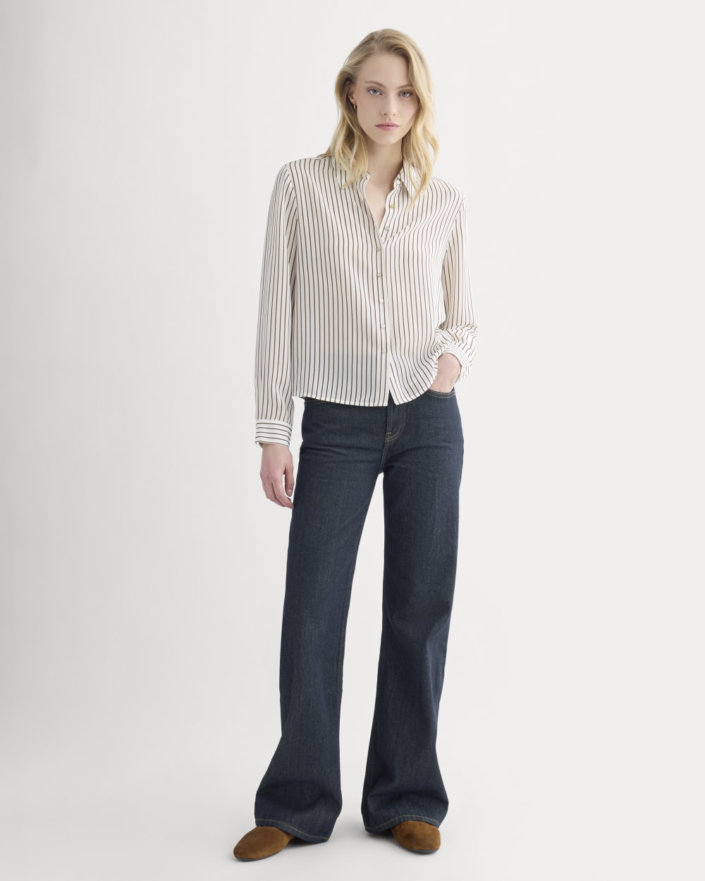 Shrunken Top in Washable Silk | Bone / Toffee Stripe - Image 4