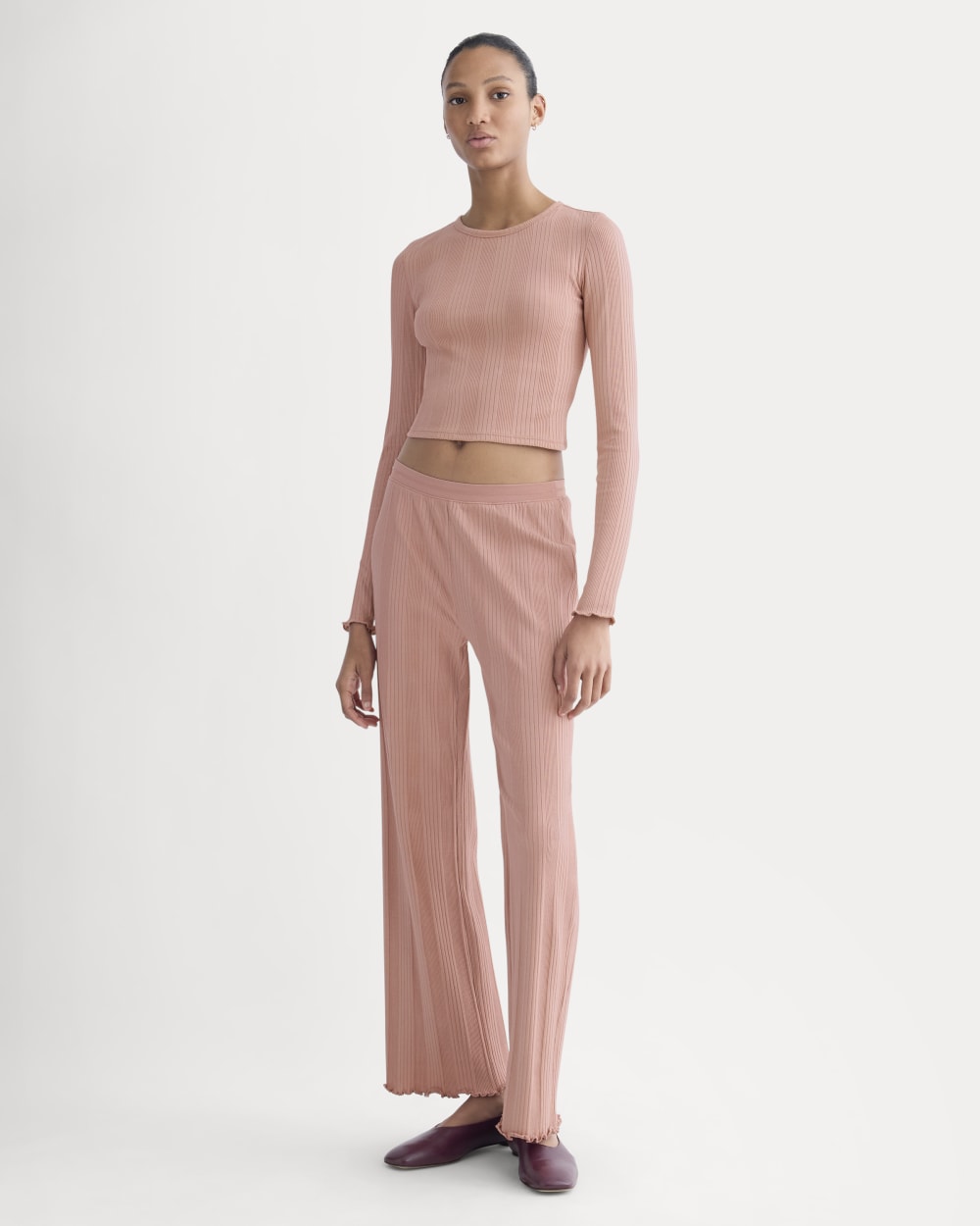 Lounge Rib Cropped Shirt | Ash Rose - Image 3
