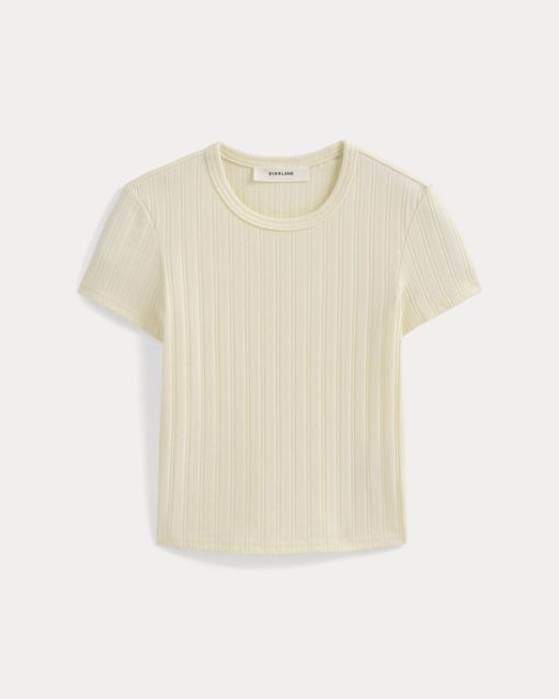 Alternative view of Cropped Crew in Pointelle | Lemon Icing
