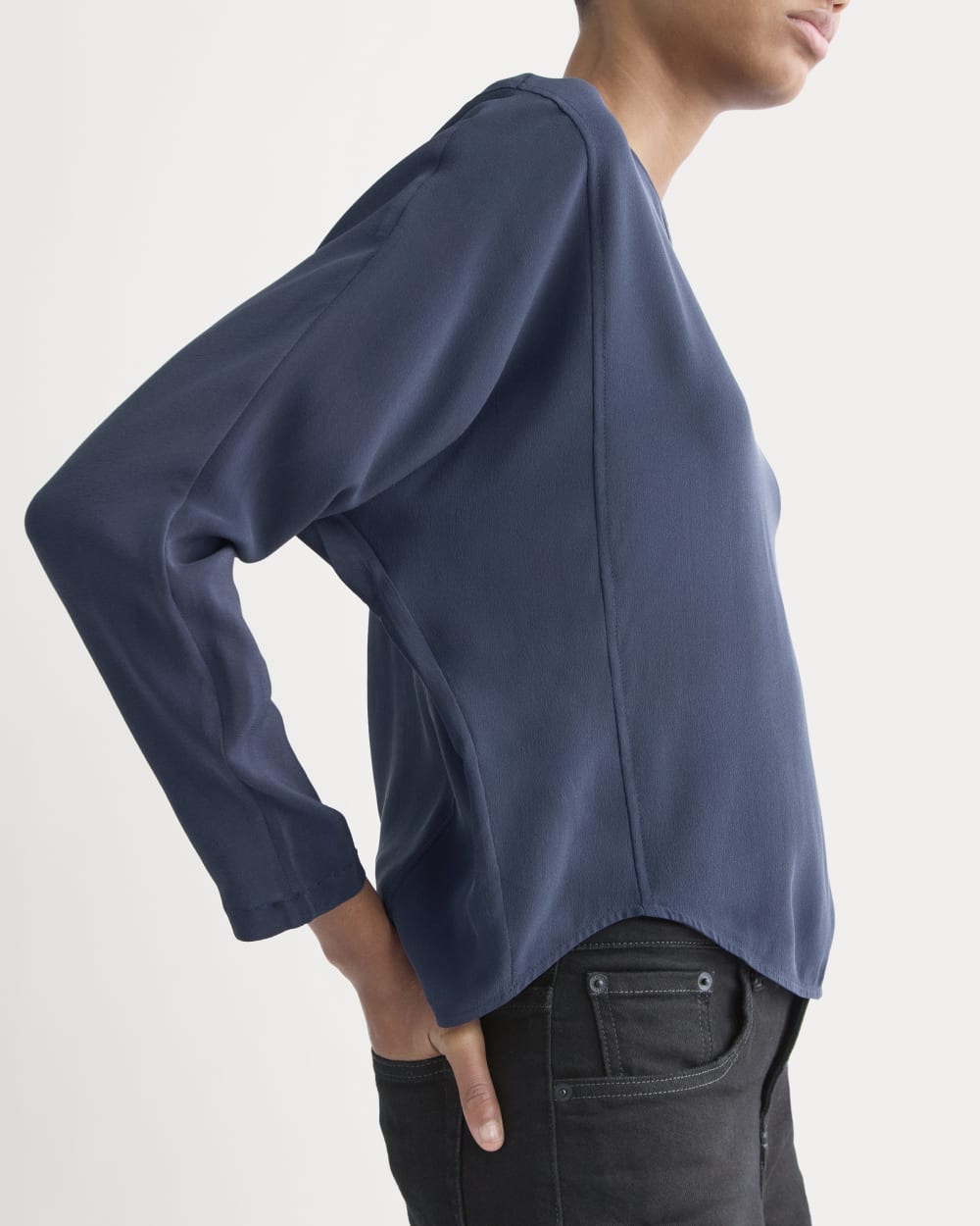 Dolman Top in Washable Silk | Navy - Image 4