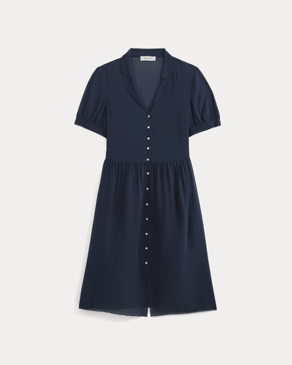 Notch Collar Shirtdress in Silk Georgette | Navy - Image 2