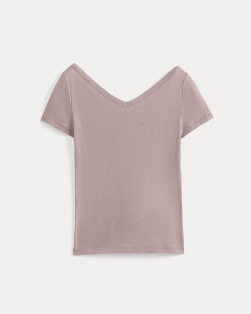 Alternative view of Tissue Short-Sleeve V-Neck Top | Dusty Rose