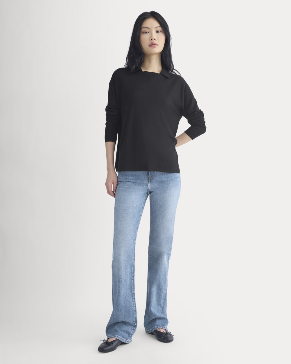 Oversized Polo in Ultrafine Merino | Black - Image 3