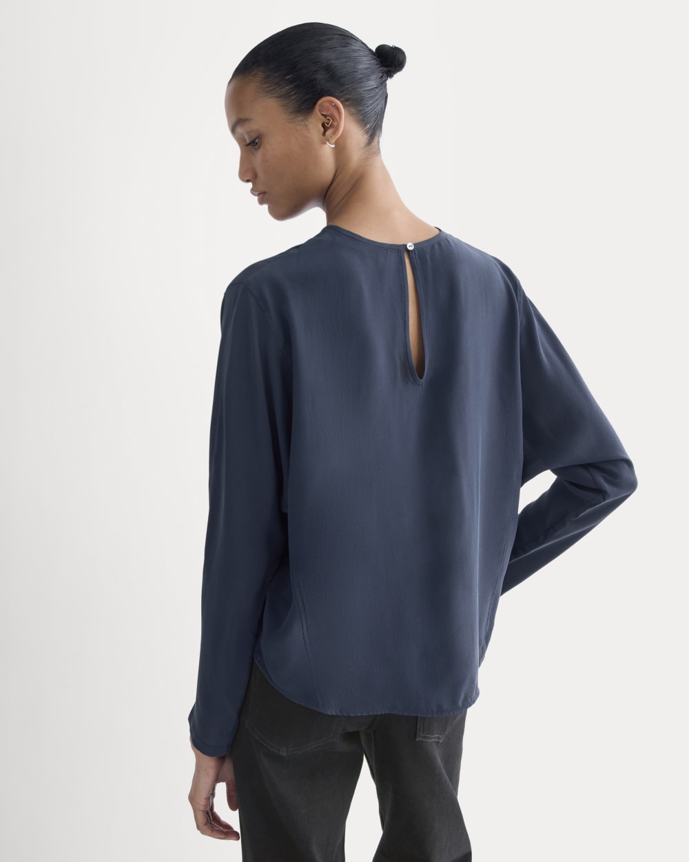 Dolman Top in Washable Silk | Navy - Image 5