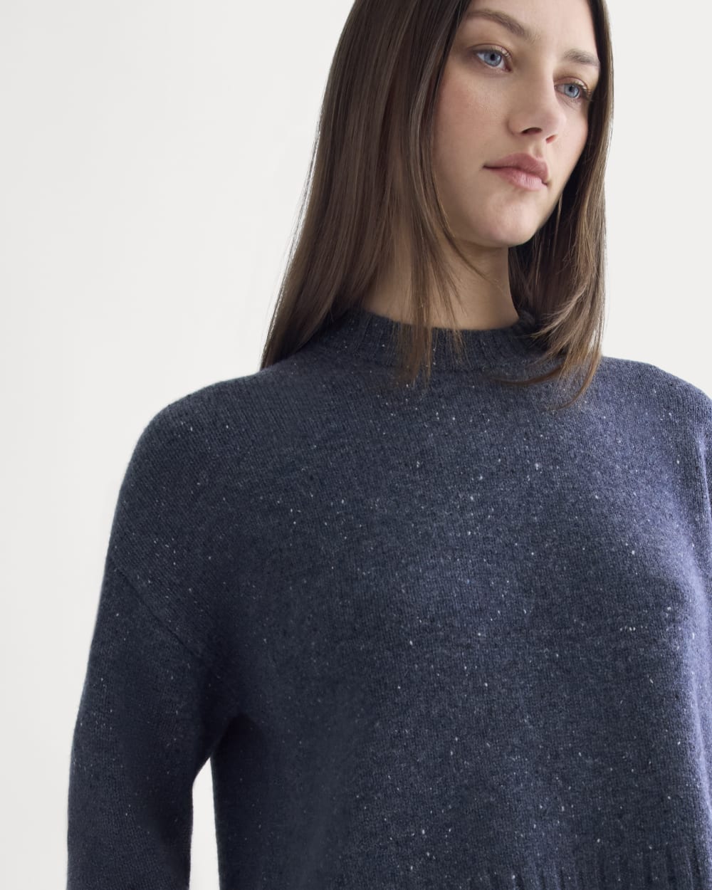Cropped Boxy Crew in Luxe Merino | Heathered Blue Donegal - Image 3