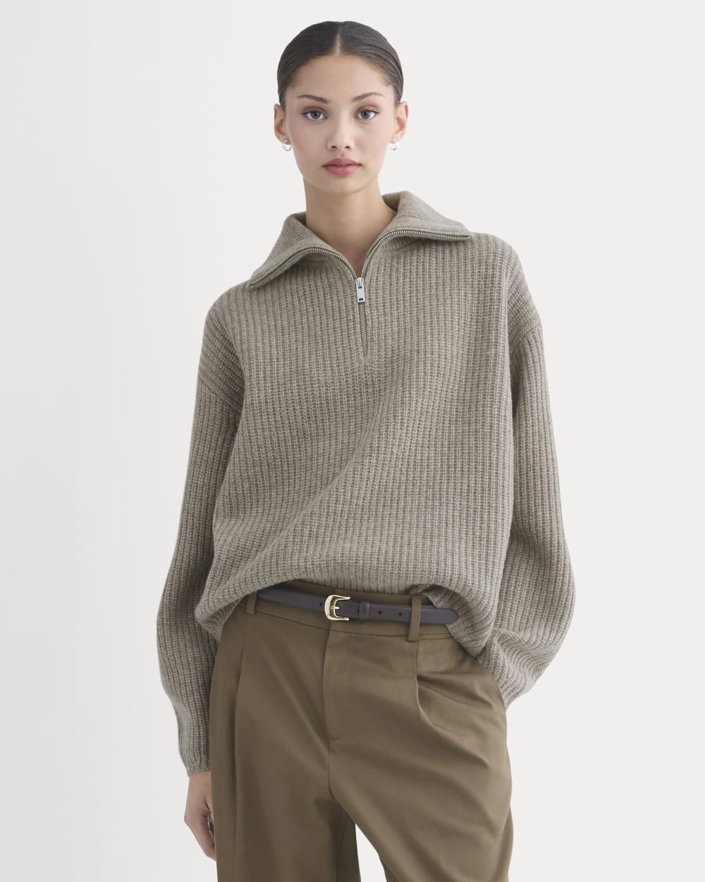 The Half-Zip Sweater in Luxe Merino | Heather Soft Taupe - Image 7
