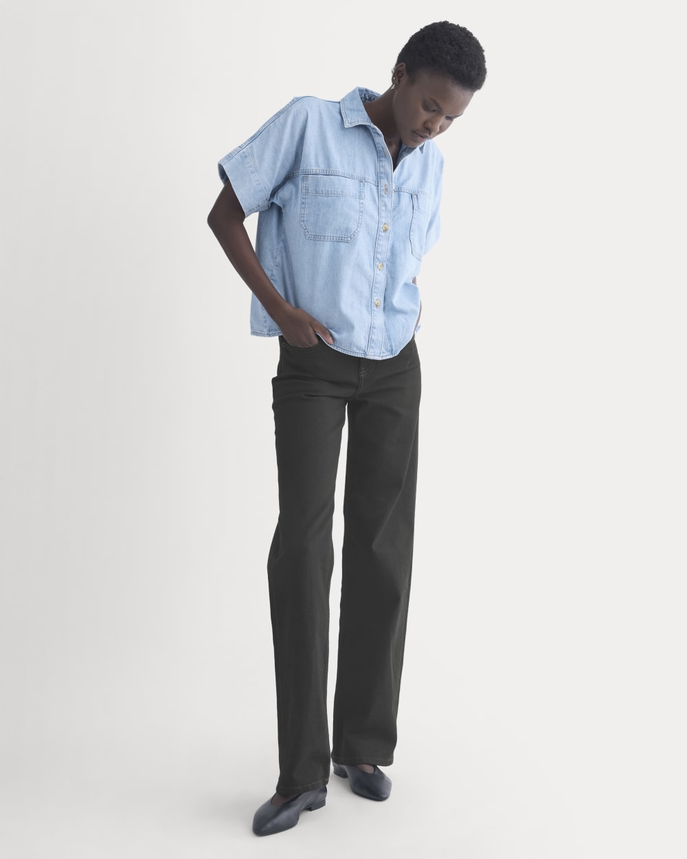 Cropped Boxy Denim Shirt | Light Indigo - Image 3