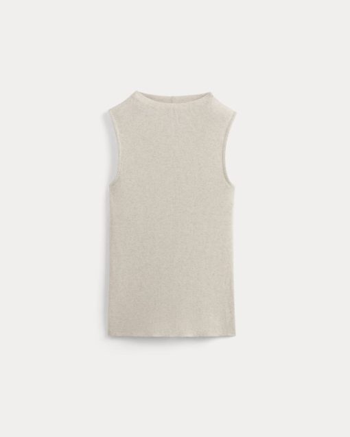 Alternative view of The Luxe Rib Funnel-Neck Tank | Heathered Oat