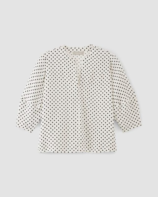 Alternative view of The Hammered Satin Balloon Sleeve Top | Bone / Black Polka Dot
