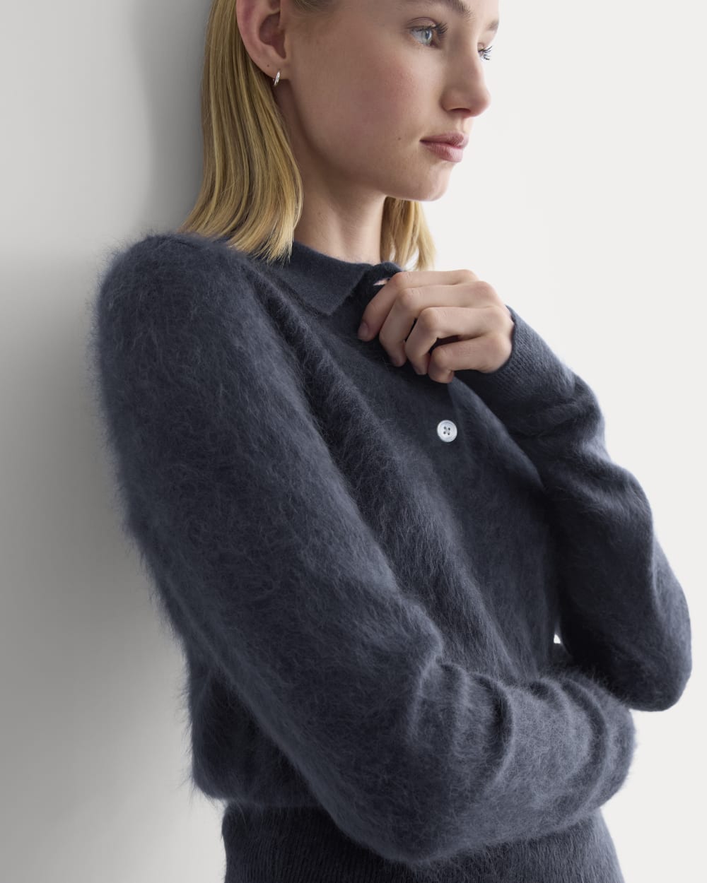 Lush Cashmere Cropped Polo Sweater | Starry Navy - Image 4