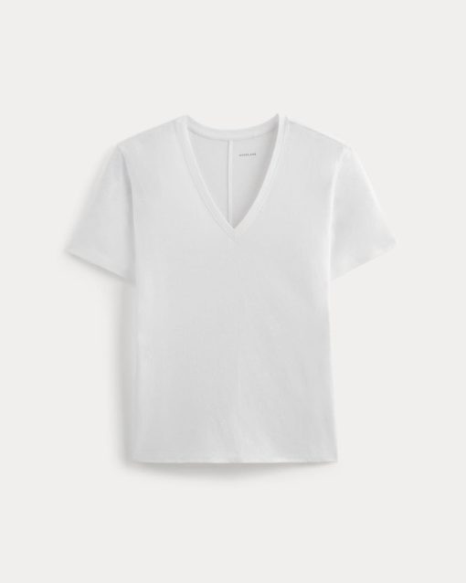 Alternative view of The Slouchy V-Neck Tee in Cotton Linen | White
