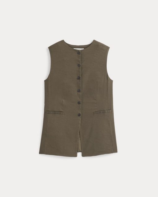 Alternative view of Long Vest in Stretch Linen | Beech