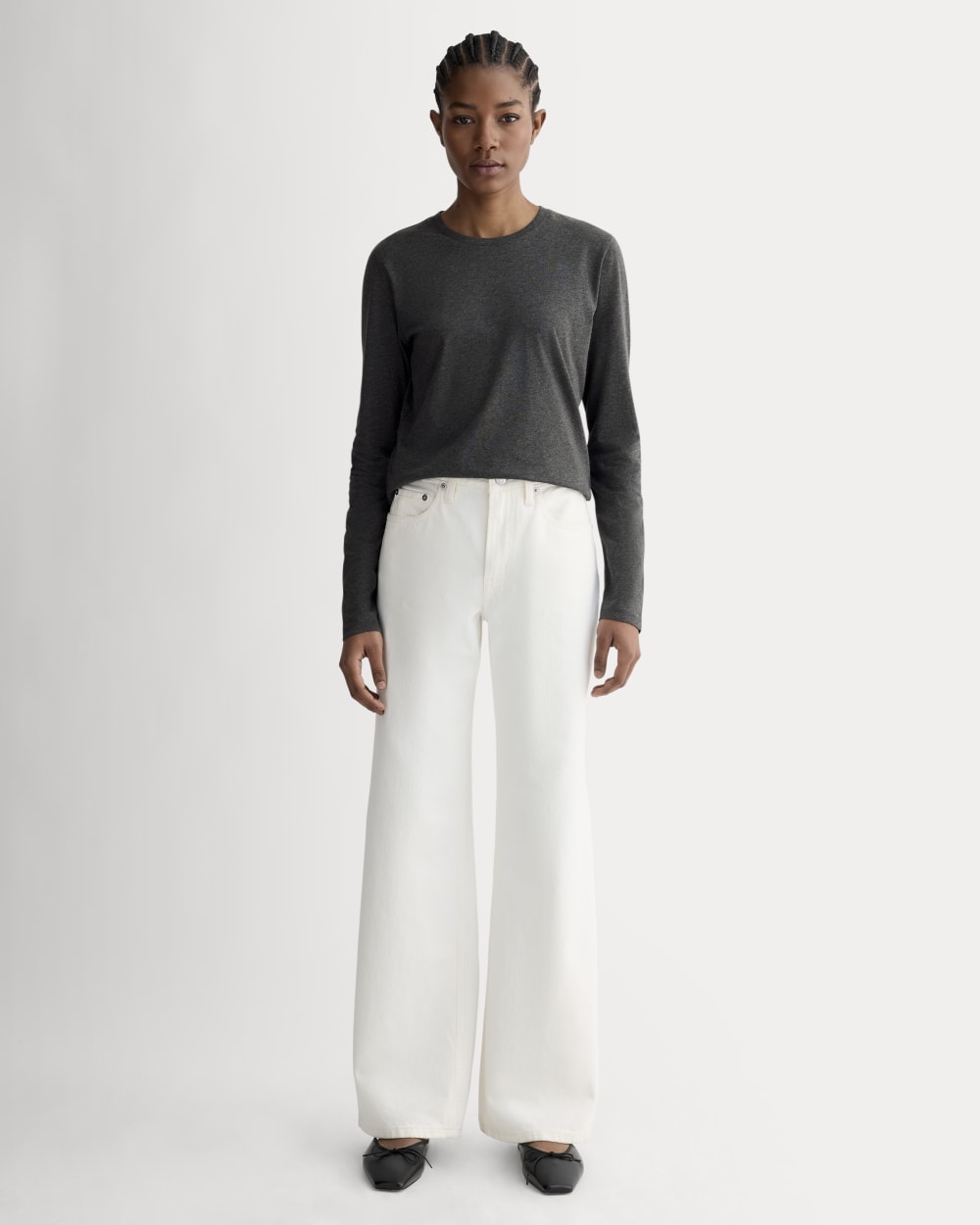 The Slim Long-Sleeve Crew in Essential Cotton | Heathered Soot - Image 3