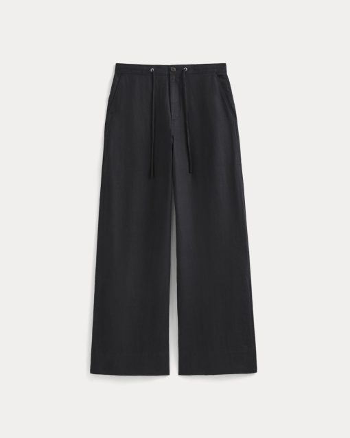 Alternative view of Wide-Leg Drawstring Pant in Linen | Black