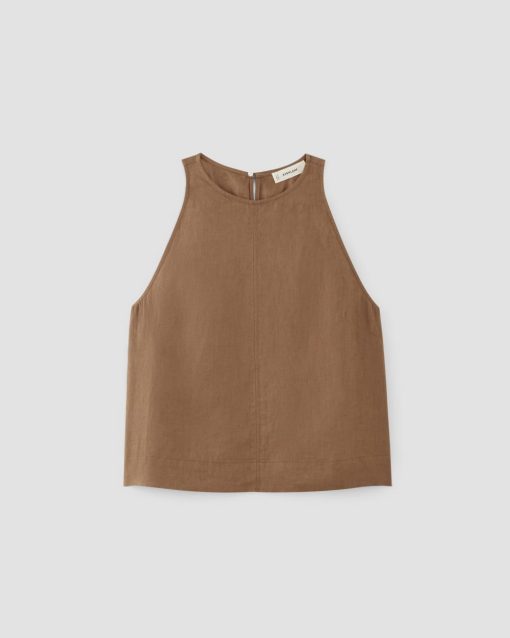 Alternative view of The Linen High-Neck Tank | Carob Brown