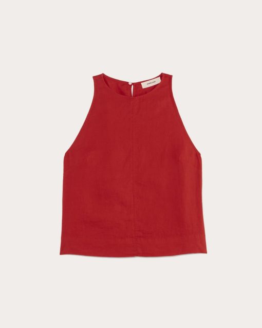 Alternative view of The Linen High-Neck Tank | Classic Red