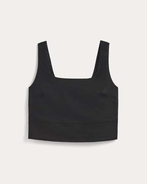 Alternative view of The Square Tank in Stretch Linen | Black