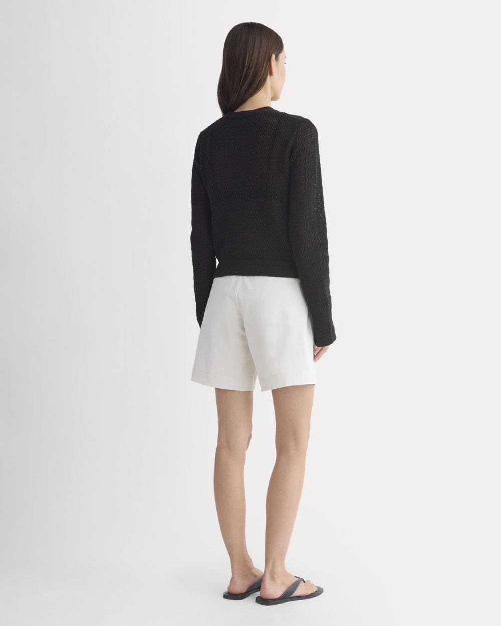 Open Knit Long-Sleeve Crew in Everyday Cotton | Black - Image 5