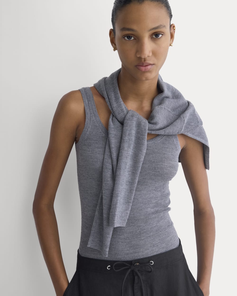 The Light Ribbed Cami in Ultrasoft Merino | Heather Mid Grey - Image 4