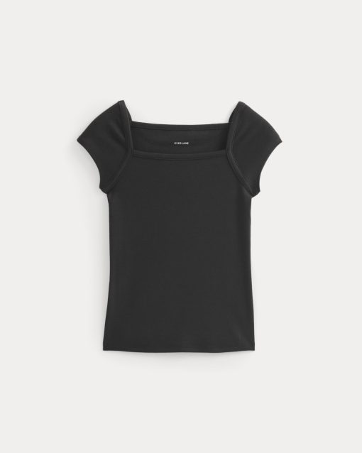 Alternative view of RetroSoft Cotton Square-Neck Tee | Black