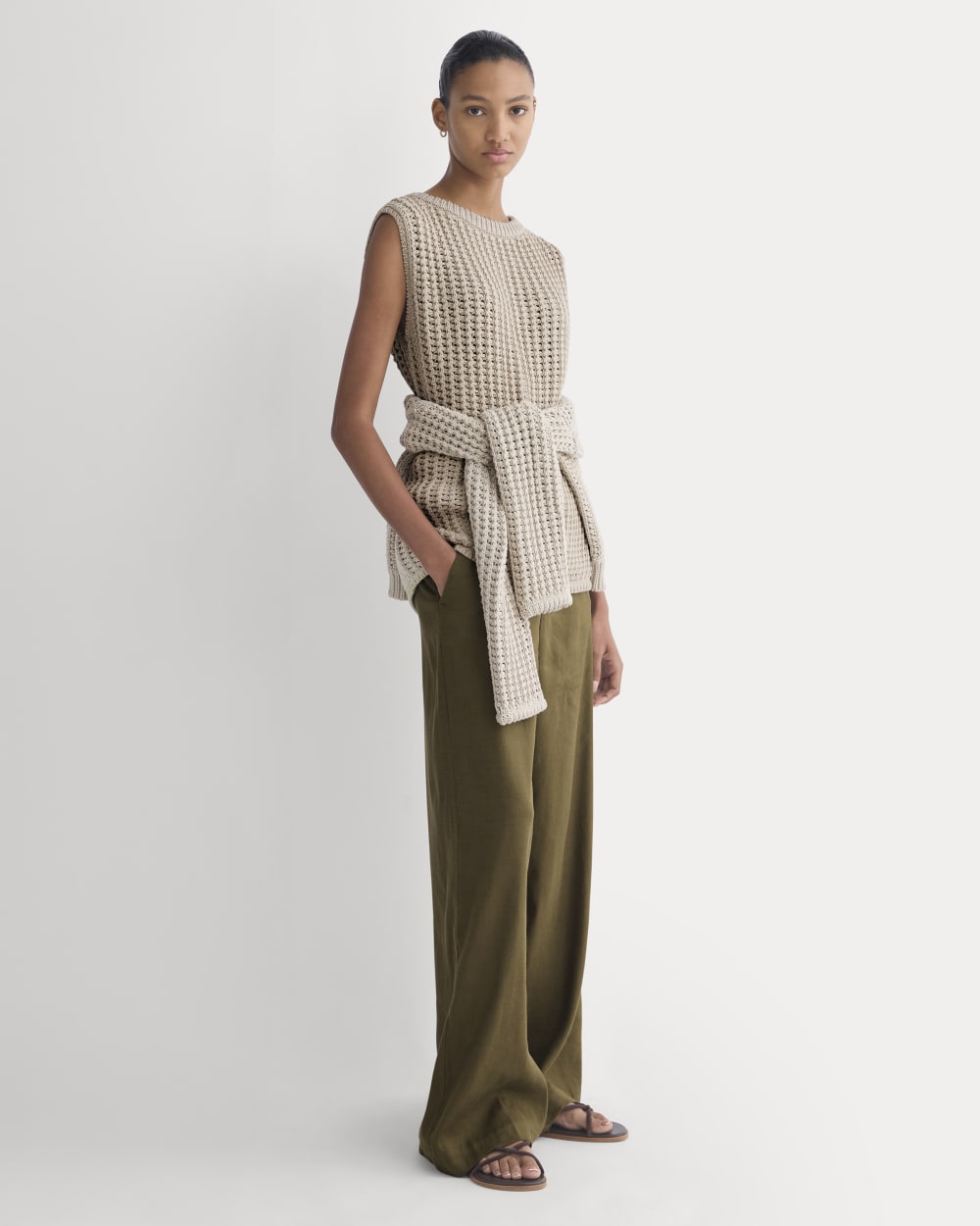Open-Knit Tunic Vest in Elevated Cotton | Peyote - Image 3