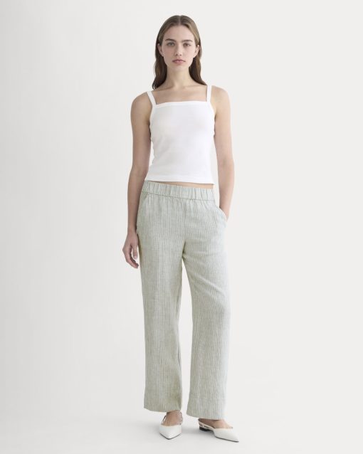 The Linen Easy Pant | Oil Green / White