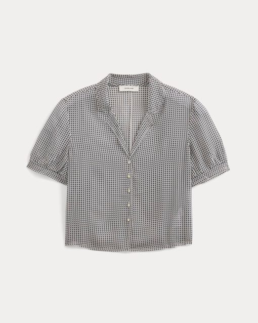 Alternative view of Notch Collar Shirt in Silk Georgette | Gardenia/Black Micro Dot