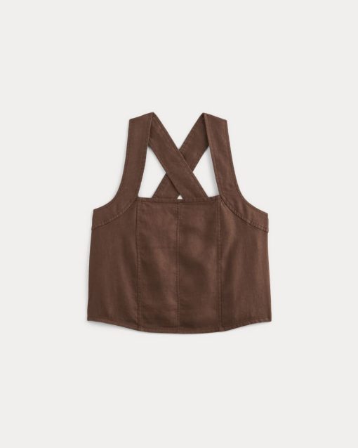 Alternative view of The Crossback Tank in Linen | Cedarwood