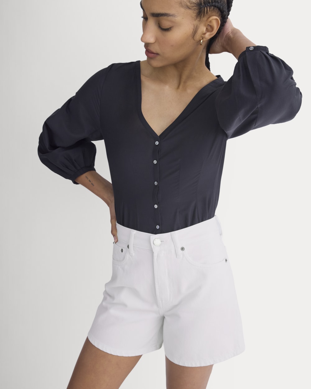 Way-High® A-Line Denim Short | Bright White - Image 5