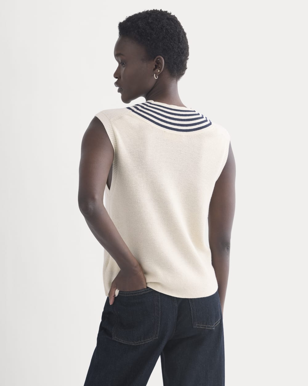 Relaxed V-Neck Vest in Cotton Merino | Canvas - Image 5