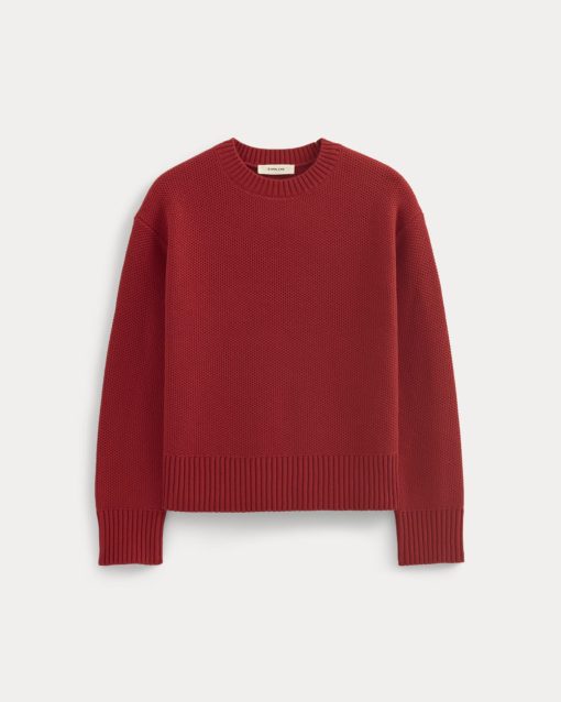Alternative view of The Cotton Honeycomb Square Crew | Berry Red
