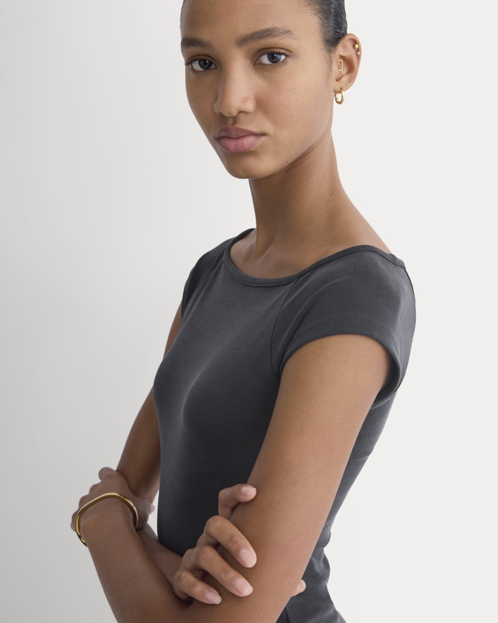 Boatneck Cap-Sleeve Top in Butterknit | Black - Image 4