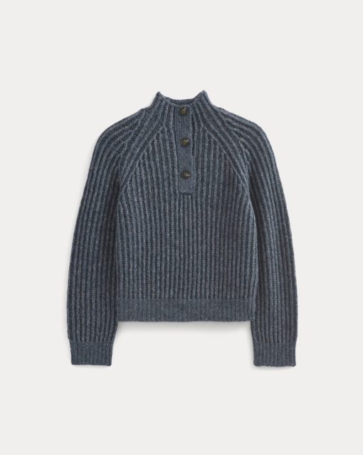 Alternative view of Funnel-Neck Ribbed Henley Sweater | Indigo