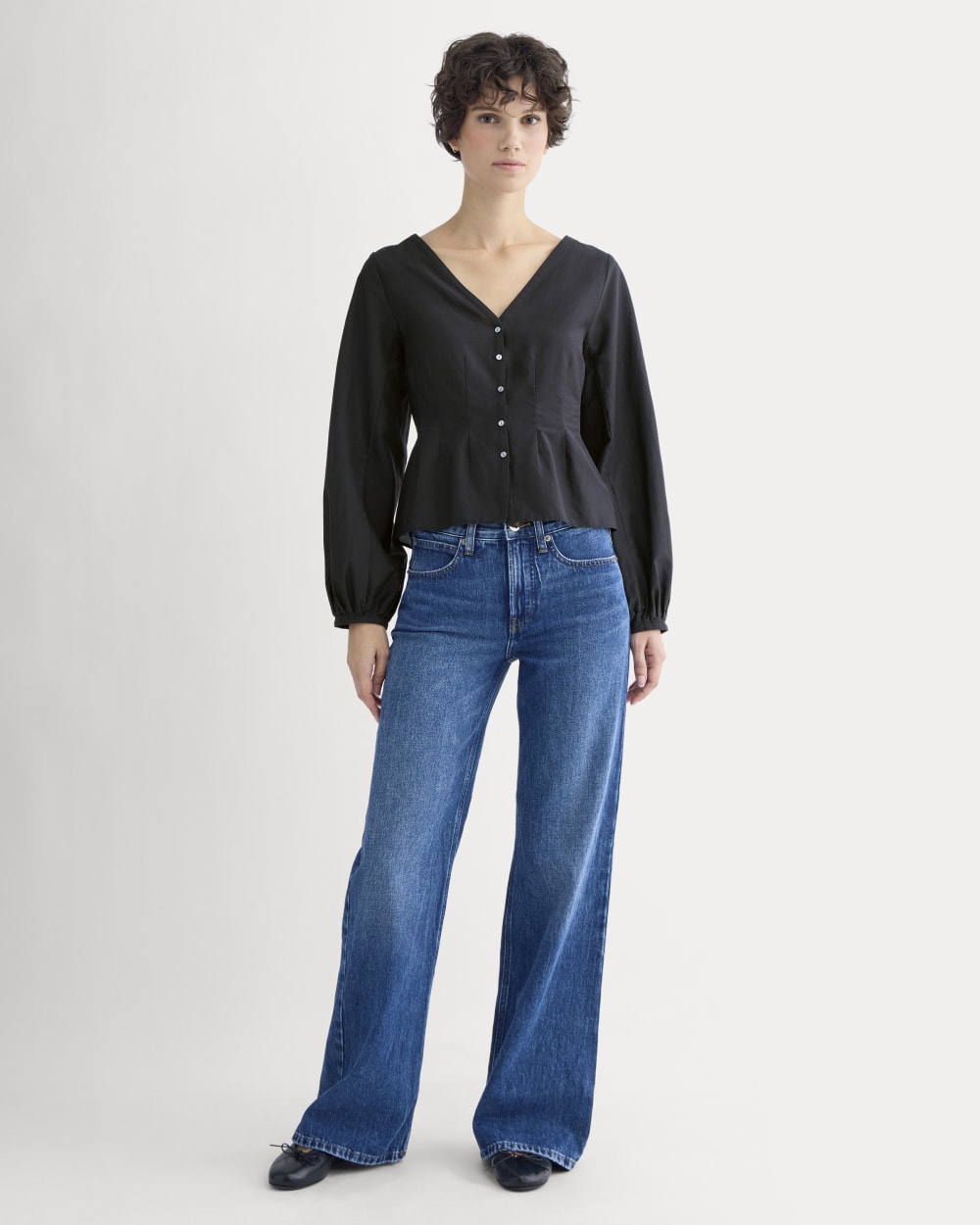 Balloon Sleeve Top in Cotton Silk | Black - Image 3