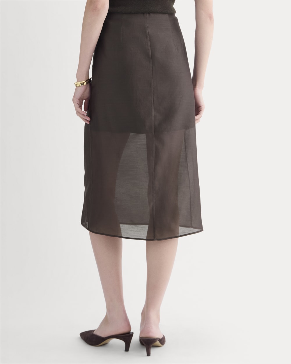 Midi Skirt in Cotton-Silk Organza | Dark Chocolate - Image 5