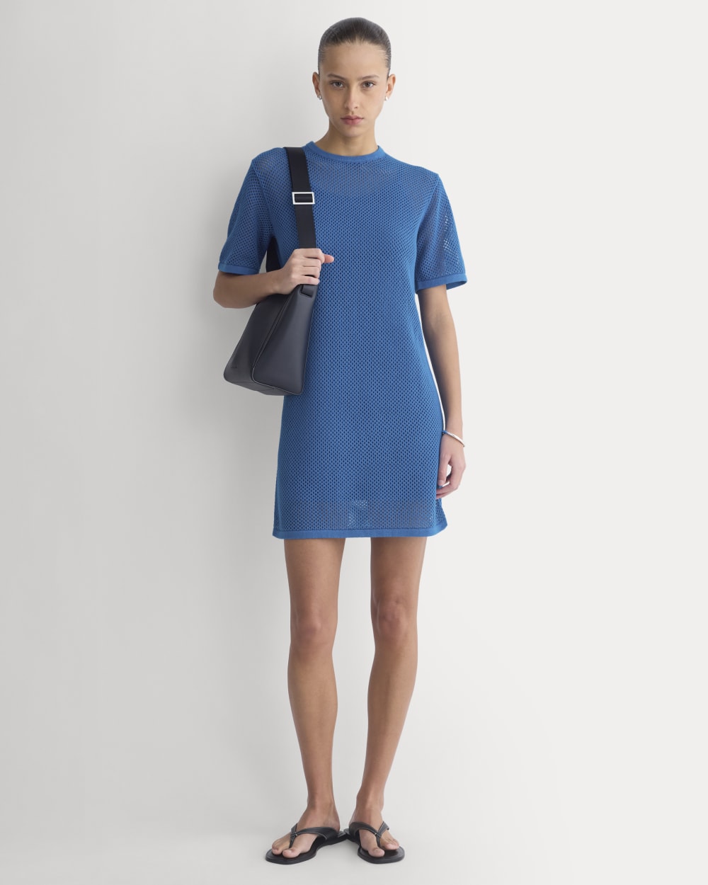 Mesh-Knit Short-Sleeve Dress | Imperial Blue