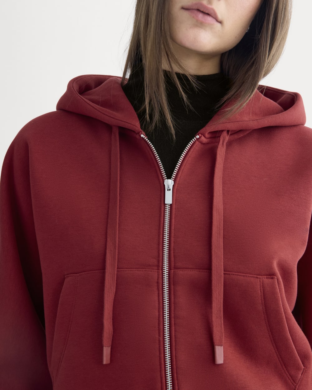 Luxe Fleece Full-Zip Cropped Hoodie | Merlot - Image 4