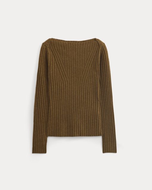 Alternative view of Cashmere Ribbed Boat-Neck Sweater | Heathered Toffee
