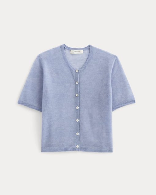 Alternative view of The Air Alpaca™ Short-Sleeve Cardigan | Soft Blue