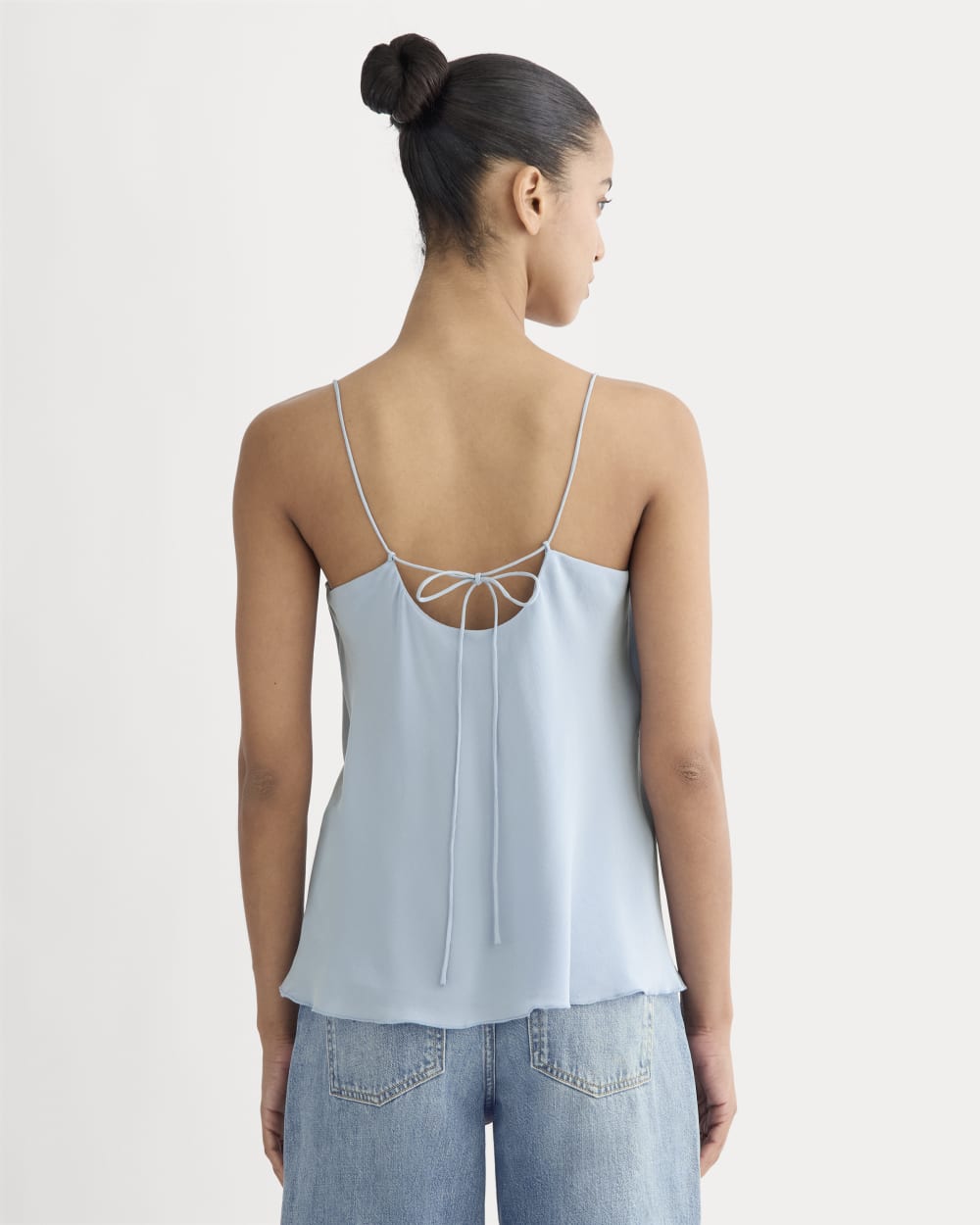 The Tie Back Cami in Washable Silk | Soft Blue - Image 5