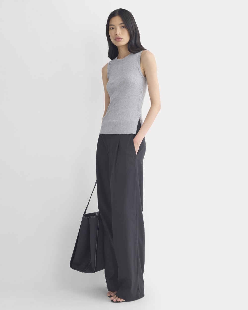 Luxe Rib Side Snap Tank | Heathered Light Grey - Image 4