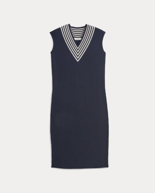 Alternative view of Relaxed V-Neck Midi Sweater Dress in Cotton Merino | Navy