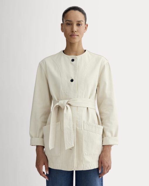 The Long Denim Barrel Jacket | Garment-Dyed Sand