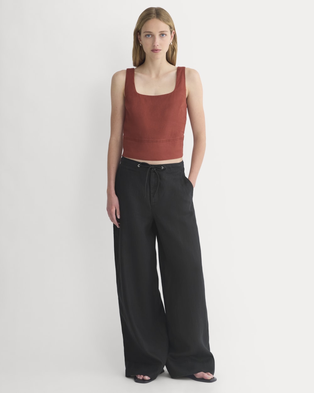 Square Tank in Stretch Linen | Henna Red - Image 3